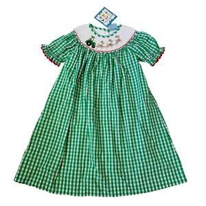 NWT Three Sisters Size 5 Santa Tractor Smocked Dress